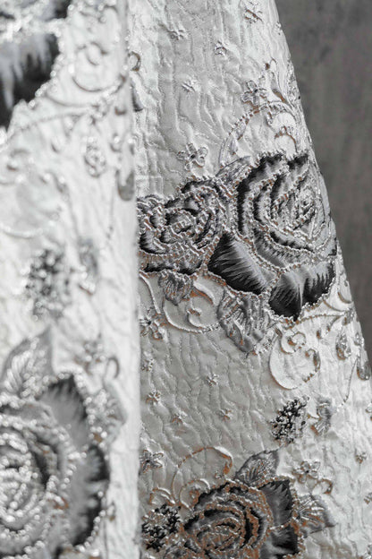 3D Embossed Floral Yarn-Dyed Fabric, Ornate Woven Textile for Dresses, Jackets, Bags, Home Decor and Sewing, 58"Wide