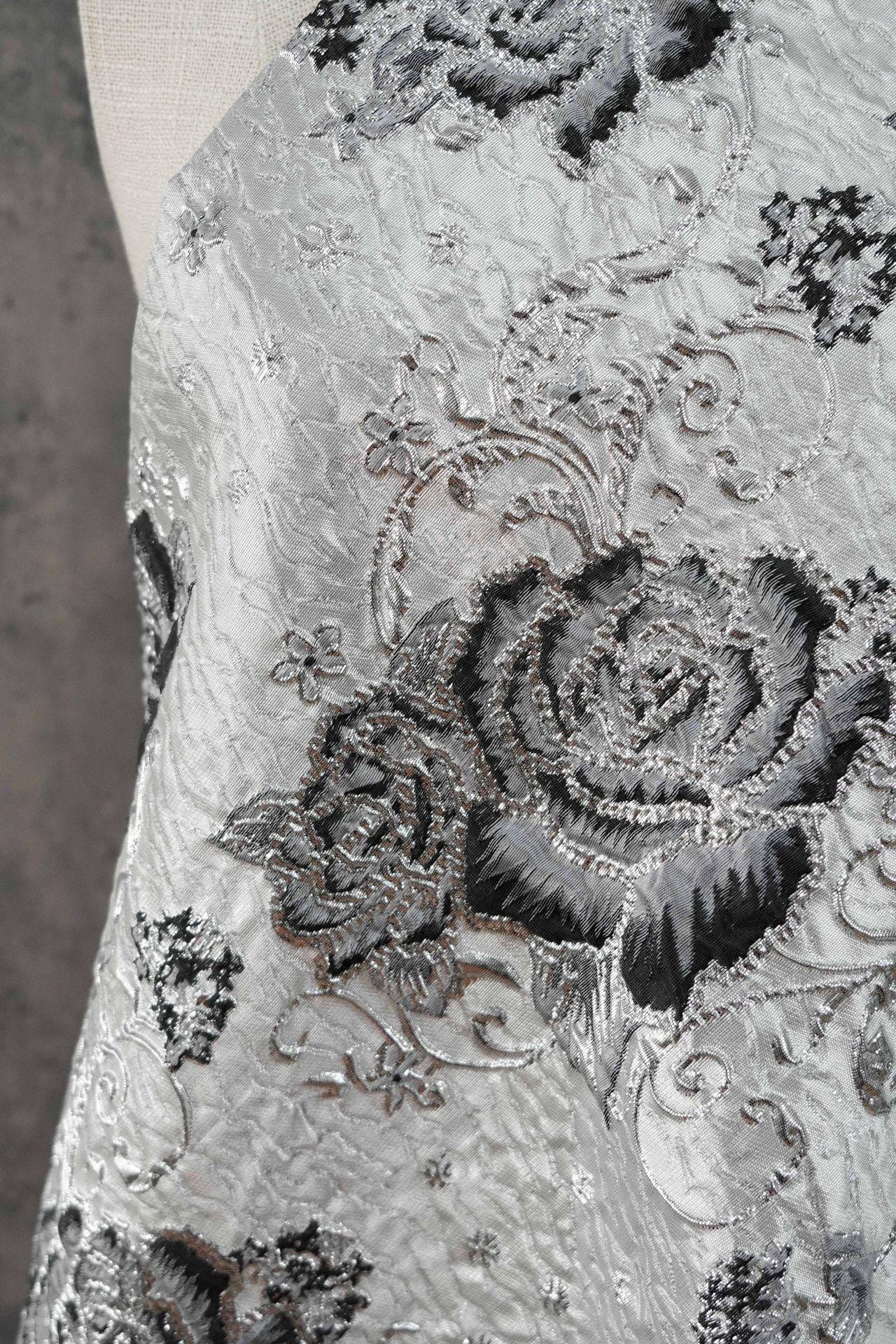 3D Embossed Floral Yarn-Dyed Fabric, Ornate Woven Textile for Dresses, Jackets, Bags, Home Decor and Sewing, 58"Wide