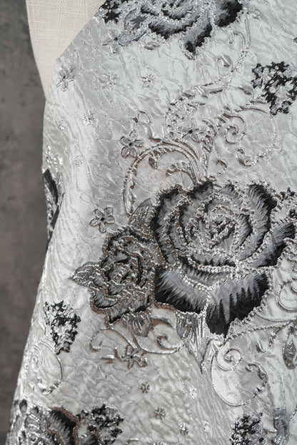 3D Embossed Floral Yarn-Dyed Fabric, Ornate Woven Textile for Dresses, Jackets, Bags, Home Decor and Sewing, 58"Wide