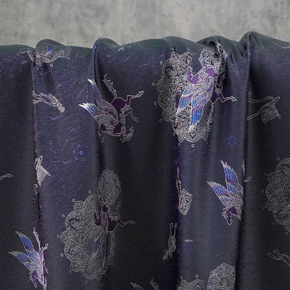 Dark Purple Winged Horse Song Brocade Fabric, Yarn-Dyed Jacquard Textile for Qipao, Hanfu, Dresses, Jackets, Bags and Sewing, 59"Wide