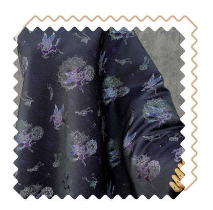 Dark Purple Winged Horse Song Brocade Fabric, Yarn-Dyed Jacquard Textile for Qipao, Hanfu, Dresses, Jackets, Bags and Sewing, 59"Wide