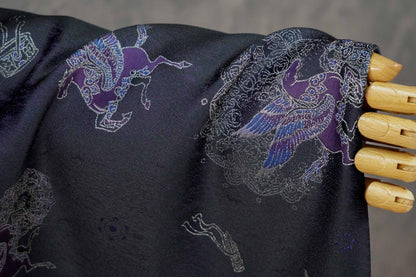 Dark Purple Winged Horse Song Brocade Fabric, Yarn-Dyed Jacquard Textile for Qipao, Hanfu, Dresses, Jackets, Bags and Sewing, 59"Wide