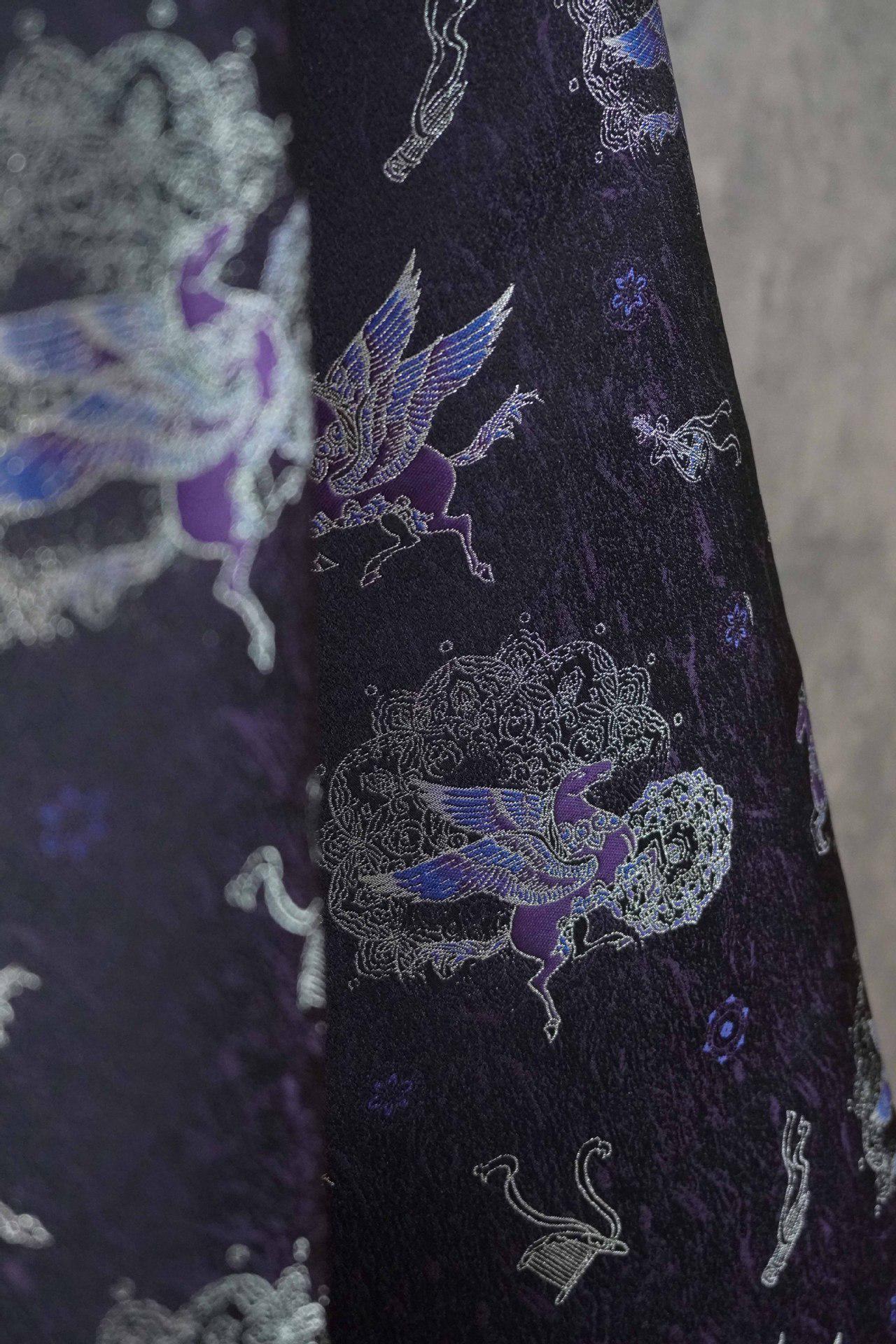 Dark Purple Winged Horse Song Brocade Fabric, Yarn-Dyed Jacquard Textile for Qipao, Hanfu, Dresses, Jackets, Bags and Sewing, 59"Wide