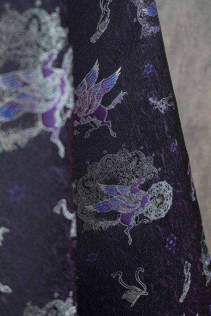 Dark Purple Winged Horse Song Brocade Fabric, Yarn-Dyed Jacquard Textile for Qipao, Hanfu, Dresses, Jackets, Bags and Sewing, 59"Wide
