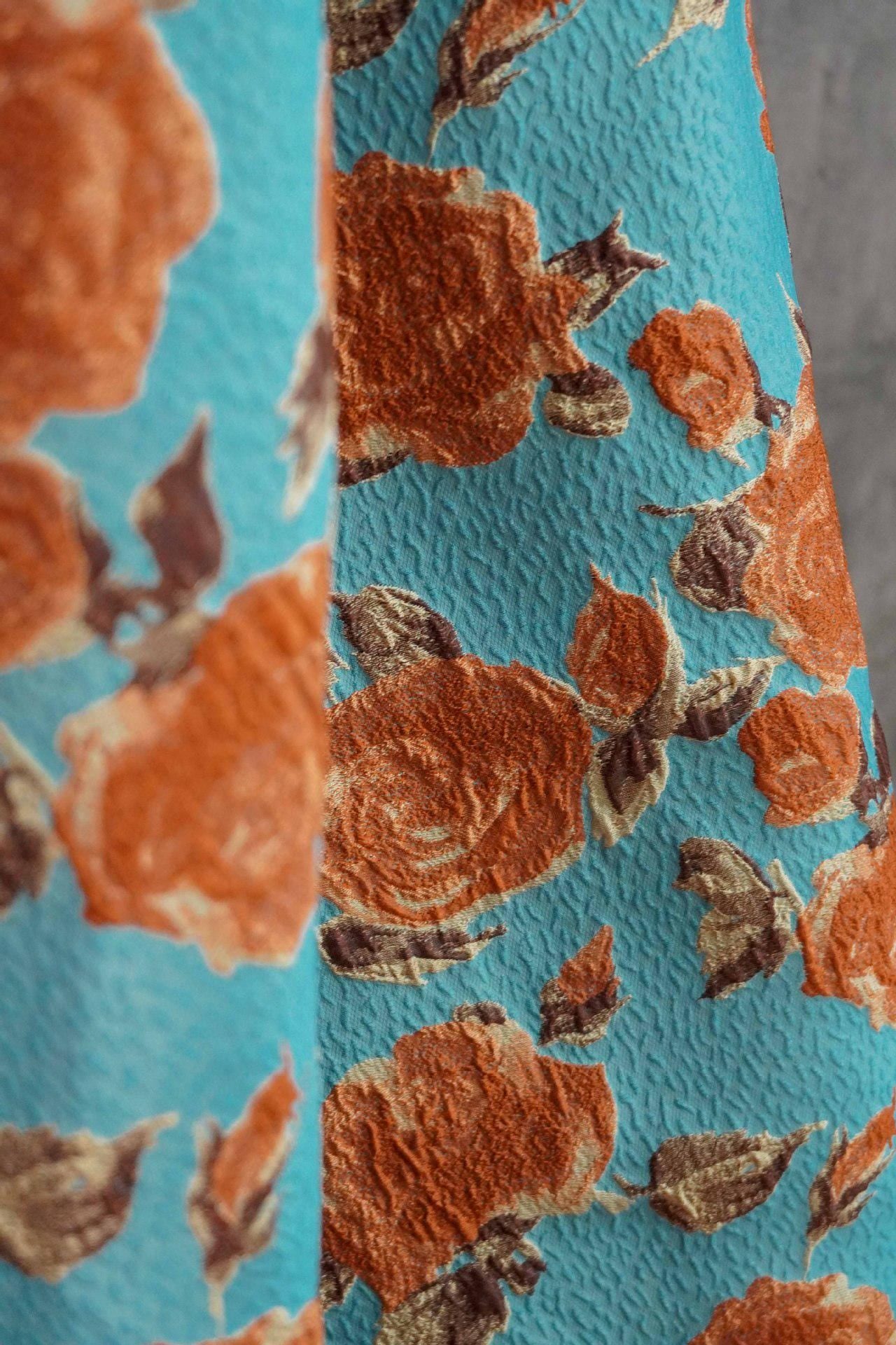 Vintage-Style 3D Embossed Rose Jacquard Fabric, Blue Floral Woven Textile for Dressmaking, Jackets, Bags and Home Decor, 55"Wide