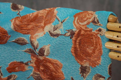 Vintage-Style 3D Embossed Rose Jacquard Fabric, Blue Floral Woven Textile for Dressmaking, Jackets, Bags and Home Decor, 55"Wide