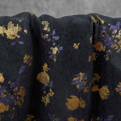 Goldfish Orchid Chenille Jacquard Fabric, Black Heavy Upholstery Textile for Sofa, Cushions, Bags and Home Decor, 58"Wide