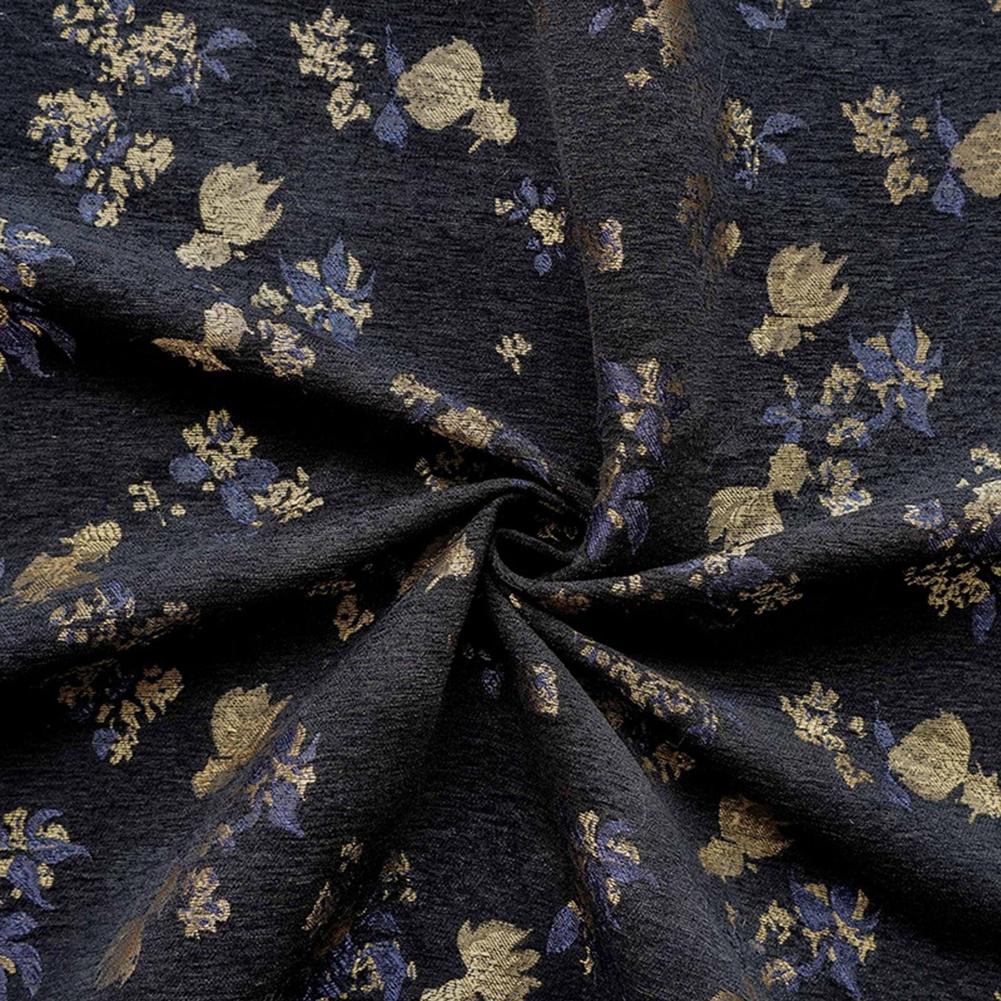 Goldfish Orchid Chenille Jacquard Fabric, Black Heavy Upholstery Textile for Sofa, Cushions, Bags and Home Decor, 58"Wide