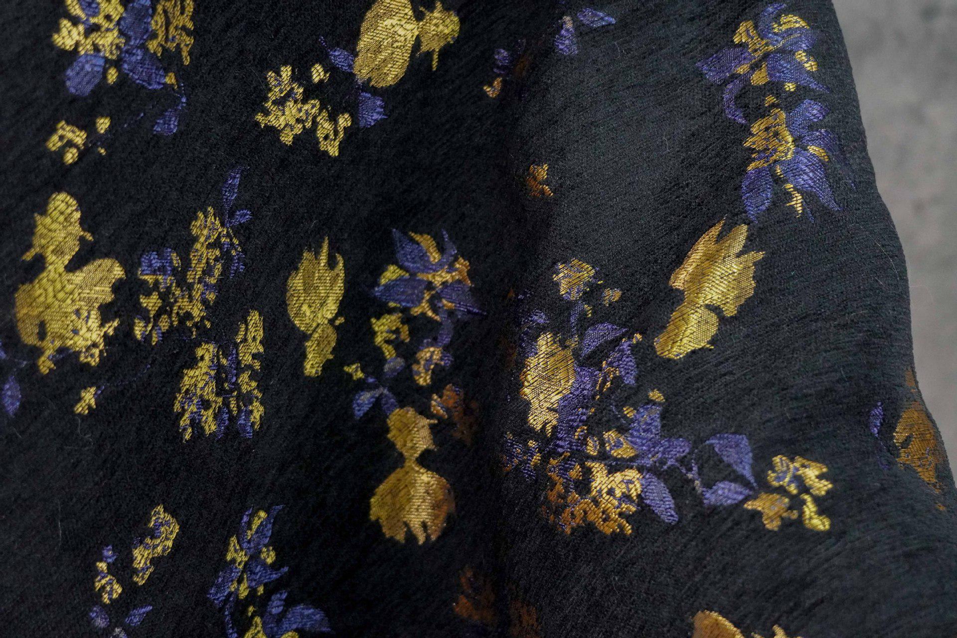 Goldfish Orchid Chenille Jacquard Fabric, Black Heavy Upholstery Textile for Sofa, Cushions, Bags and Home Decor, 58"Wide