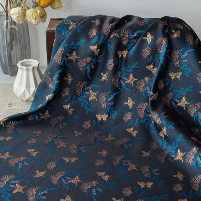 Reversible Butterfly Floral Song Brocade Fabric, Yarn-Dyed Jacquard Textile for Qipao, Hanfu, Dresses, Bags and Sewing, 59"Wide