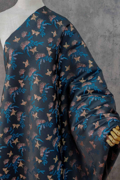 Reversible Butterfly Floral Song Brocade Fabric, Yarn-Dyed Jacquard Textile for Qipao, Hanfu, Dresses, Bags and Sewing, 59"Wide
