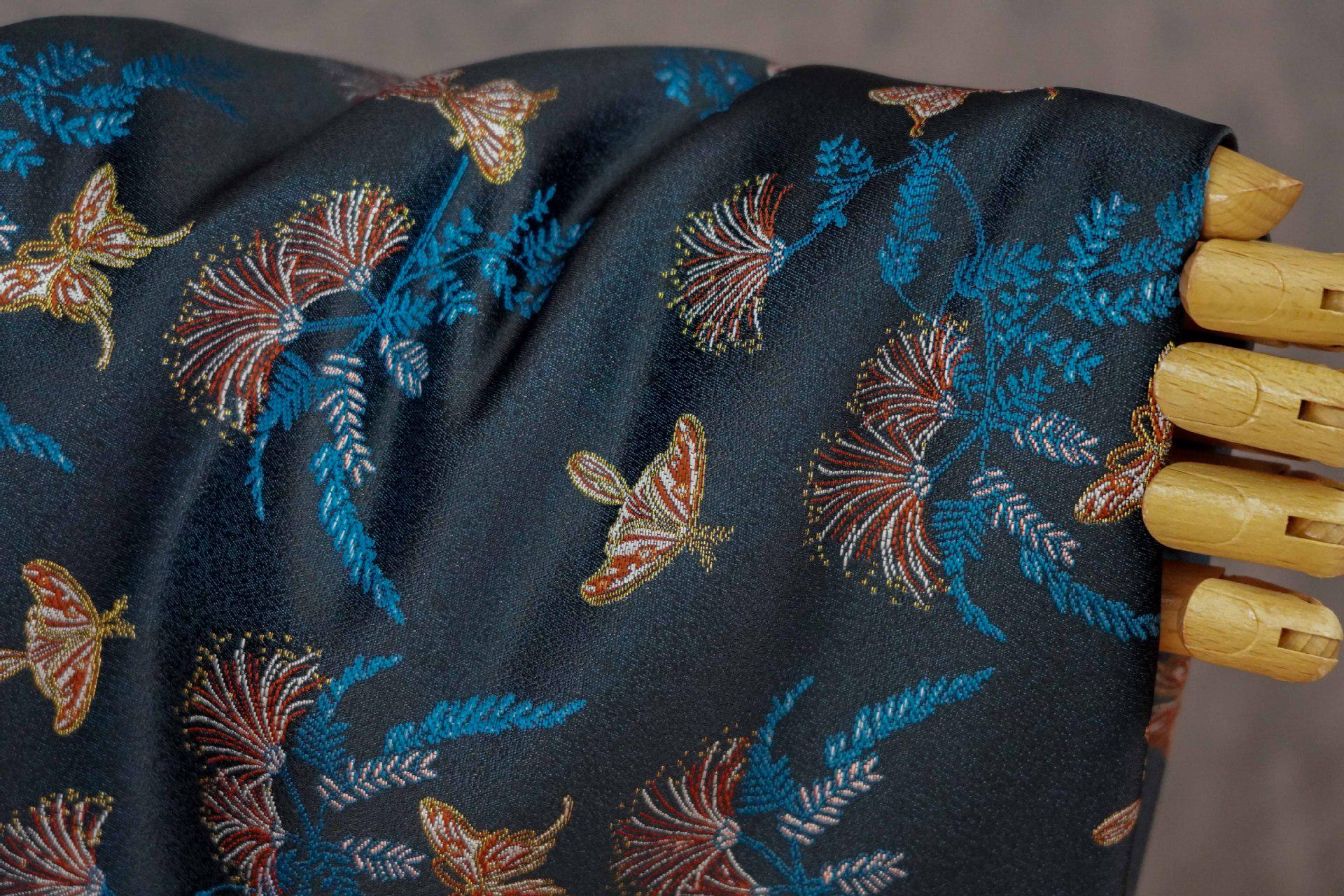 Reversible Butterfly Floral Song Brocade Fabric, Yarn-Dyed Jacquard Textile for Qipao, Hanfu, Dresses, Bags and Sewing, 59"Wide