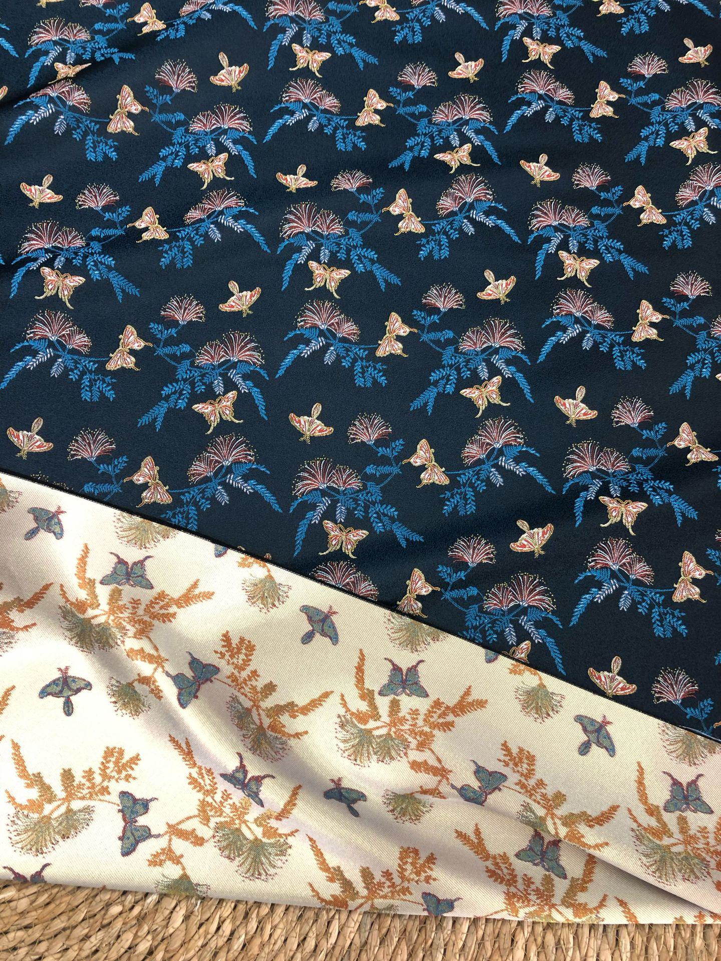 Reversible Butterfly Floral Song Brocade Fabric, Yarn-Dyed Jacquard Textile for Qipao, Hanfu, Dresses, Bags and Sewing, 59"Wide