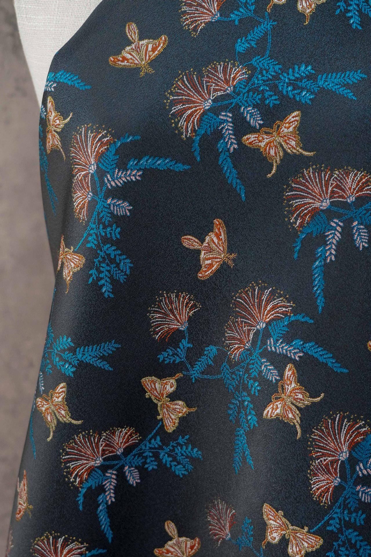 Reversible Butterfly Floral Song Brocade Fabric, Yarn-Dyed Jacquard Textile for Qipao, Hanfu, Dresses, Bags and Sewing, 59"Wide