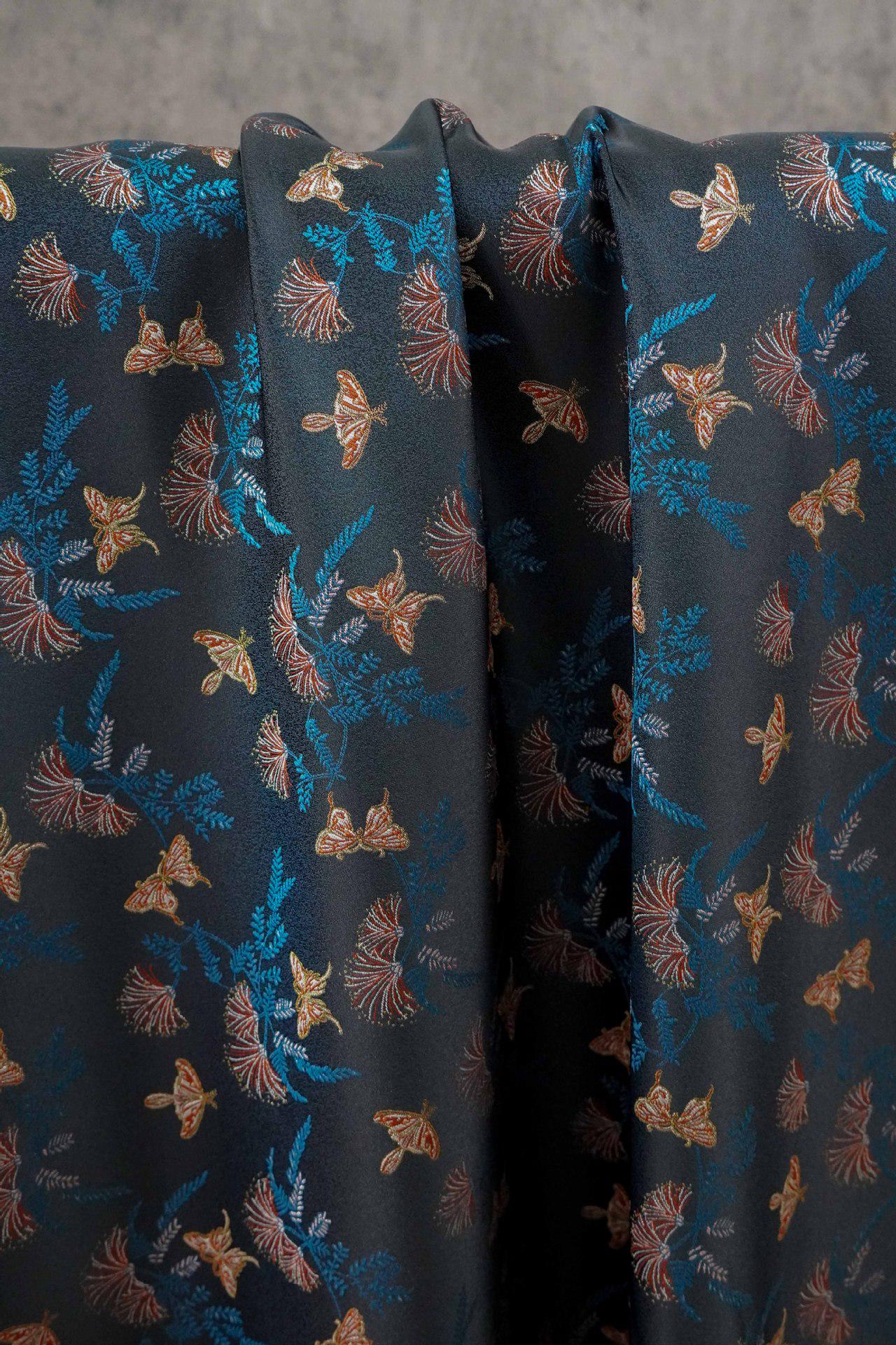 Reversible Butterfly Floral Song Brocade Fabric, Yarn-Dyed Jacquard Textile for Qipao, Hanfu, Dresses, Bags and Sewing, 59"Wide