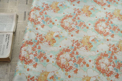 Blooming Cloud Rabbit Song Brocade Fabric, Chinese Jacquard Brocade with Gold Thread, Rabbit Floral Fabric for Hanfu Qipao Decor, 65"Wide