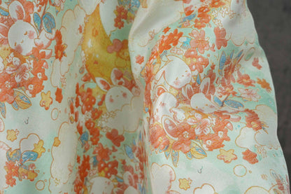 Blooming Cloud Rabbit Song Brocade Fabric, Chinese Jacquard Brocade with Gold Thread, Rabbit Floral Fabric for Hanfu Qipao Decor, 65"Wide