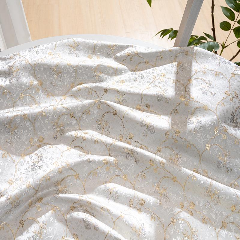 Lily of the Valley Vine Brocade Jacquard Fabric, Gold Metallic Floral Woven Textile for Bags, Pouches, Journals, Tea Mats and Sewing, 59"W