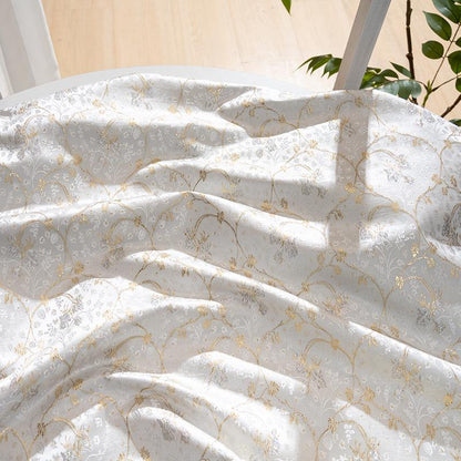 Lily of the Valley Vine Brocade Jacquard Fabric, Gold Metallic Floral Woven Textile for Bags, Pouches, Journals, Tea Mats and Sewing, 59"W