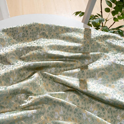 Lily of the Valley Vine Brocade Jacquard Fabric, Gold Metallic Floral Woven Textile for Bags, Pouches, Journals, Tea Mats and Sewing, 59"W