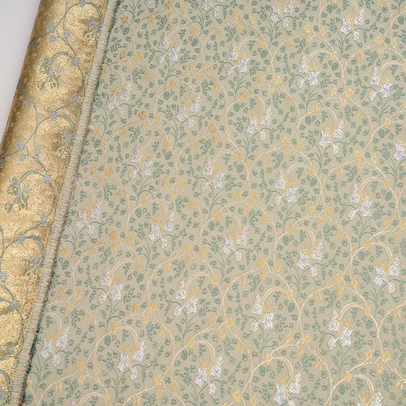 Lily of the Valley Vine Brocade Jacquard Fabric, Gold Metallic Floral Woven Textile for Bags, Pouches, Journals, Tea Mats and Sewing, 59"W
