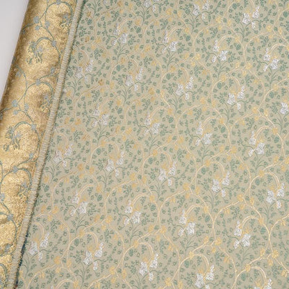 Lily of the Valley Vine Brocade Jacquard Fabric, Gold Metallic Floral Woven Textile for Bags, Pouches, Journals, Tea Mats and Sewing, 59"W