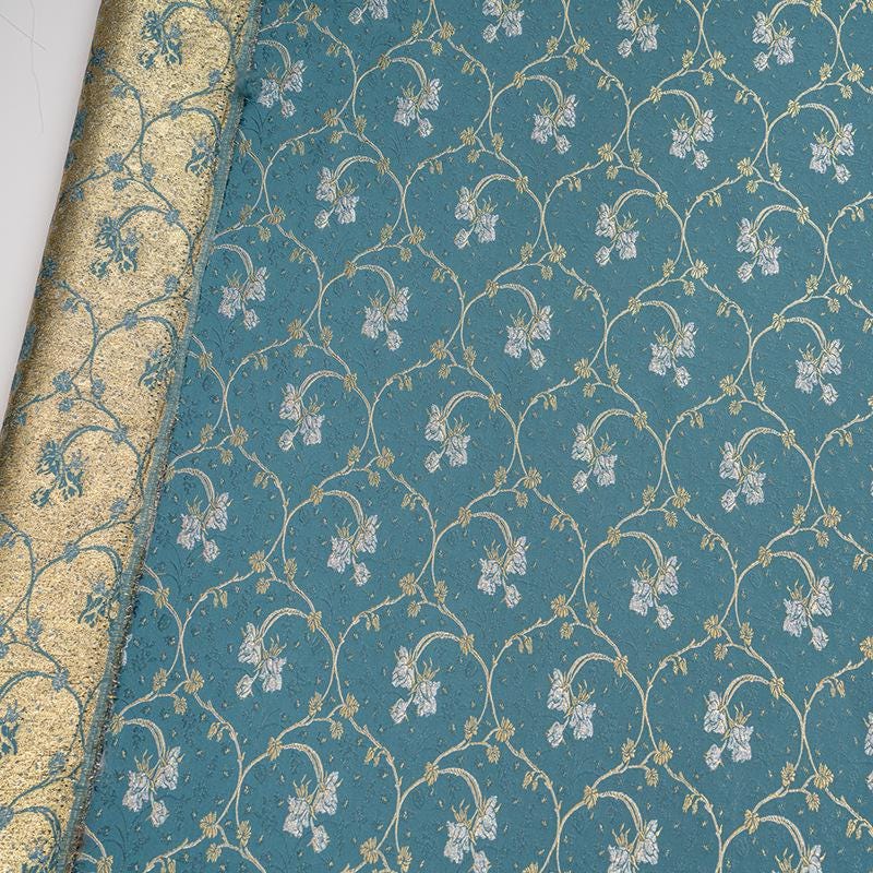 Lily of the Valley Vine Brocade Jacquard Fabric, Gold Metallic Floral Woven Textile for Bags, Pouches, Journals, Tea Mats and Sewing, 59"W