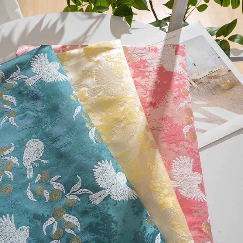 Bird & Fruit Song Brocade Fabric, 3D Jacquard Textile, 3 Colors for Qipao, Hanfu, Kidswear, Dresses, Bags and Sewing, 59"W