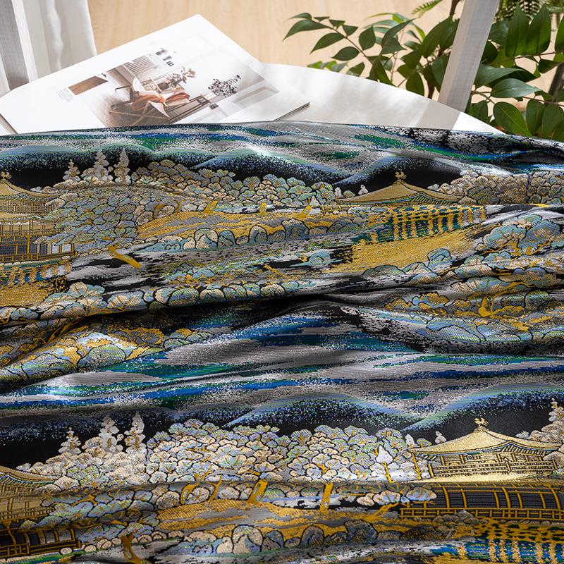 Pavilion Landscape Brocade Jacquard Fabric, 3D Scenic Woven Textile, 2 Colors for Qipao, Hanfu, Jackets, Bags and Sewing, 59"W