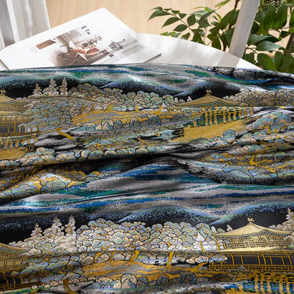 Pavilion Landscape Brocade Jacquard Fabric, 3D Scenic Woven Textile, 2 Colors for Qipao, Hanfu, Jackets, Bags and Sewing, 59"W