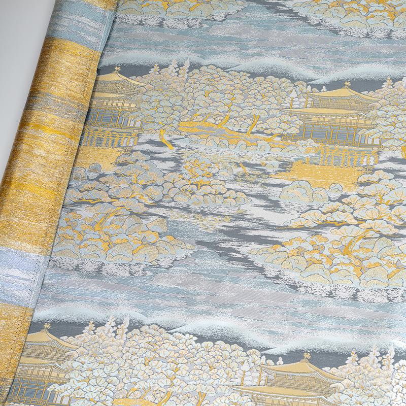 Pavilion Landscape Brocade Jacquard Fabric, 3D Scenic Woven Textile, 2 Colors for Qipao, Hanfu, Jackets, Bags and Sewing, 59"W