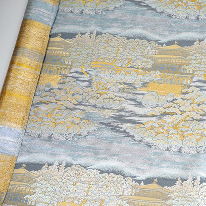 Pavilion Landscape Brocade Jacquard Fabric, 3D Scenic Woven Textile, 2 Colors for Qipao, Hanfu, Jackets, Bags and Sewing, 59"W