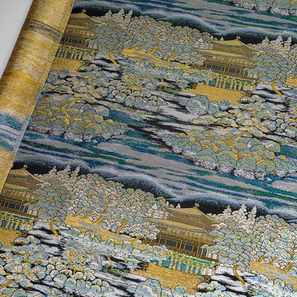 Pavilion Landscape Brocade Jacquard Fabric, 3D Scenic Woven Textile, 2 Colors for Qipao, Hanfu, Jackets, Bags and Sewing, 59"W