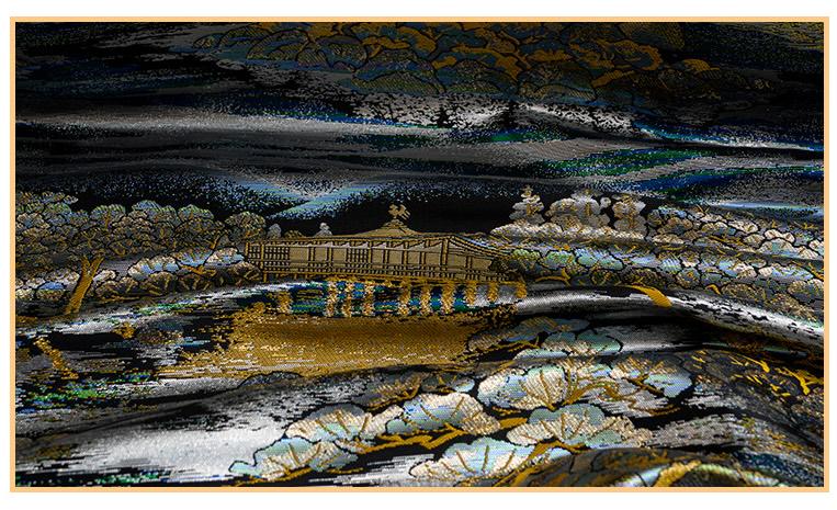 Pavilion Landscape Brocade Jacquard Fabric, 3D Scenic Woven Textile, 2 Colors for Qipao, Hanfu, Jackets, Bags and Sewing, 59"W