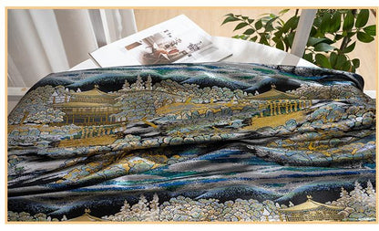 Pavilion Landscape Brocade Jacquard Fabric, 3D Scenic Woven Textile, 2 Colors for Qipao, Hanfu, Jackets, Bags and Sewing, 59"W
