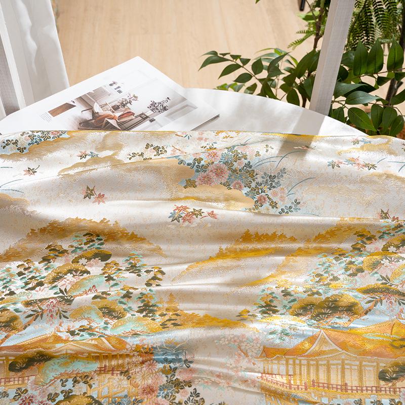 Garden Floral Landscape Brocade Jacquard Fabric, 3D Woven Textile for Kimono, Qipao, Hanfu, Jackets, Bags and Sewing, 59"W