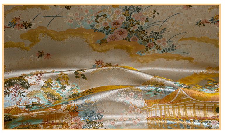 Garden Floral Landscape Brocade Jacquard Fabric, 3D Woven Textile for Kimono, Qipao, Hanfu, Jackets, Bags and Sewing, 59"W