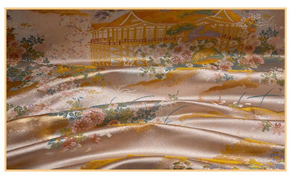 Garden Floral Landscape Brocade Jacquard Fabric, 3D Woven Textile for Kimono, Qipao, Hanfu, Jackets, Bags and Sewing, 59"W