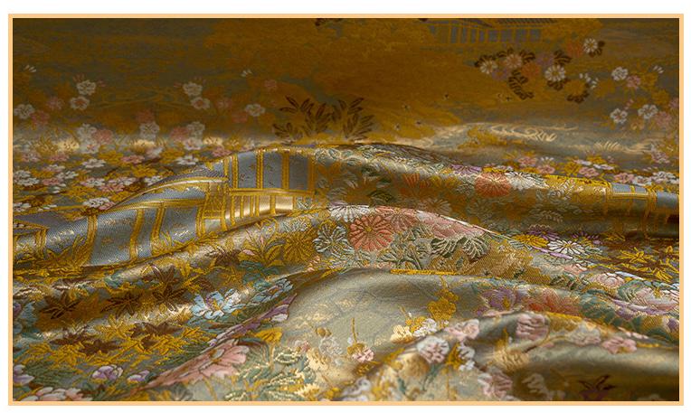 Garden Pavilion Floral Brocade Jacquard Fabric, 3D Scenic Woven Textile for Kimono, Hanfu, Qipao, Jackets, Bags and Sewing, 59"W