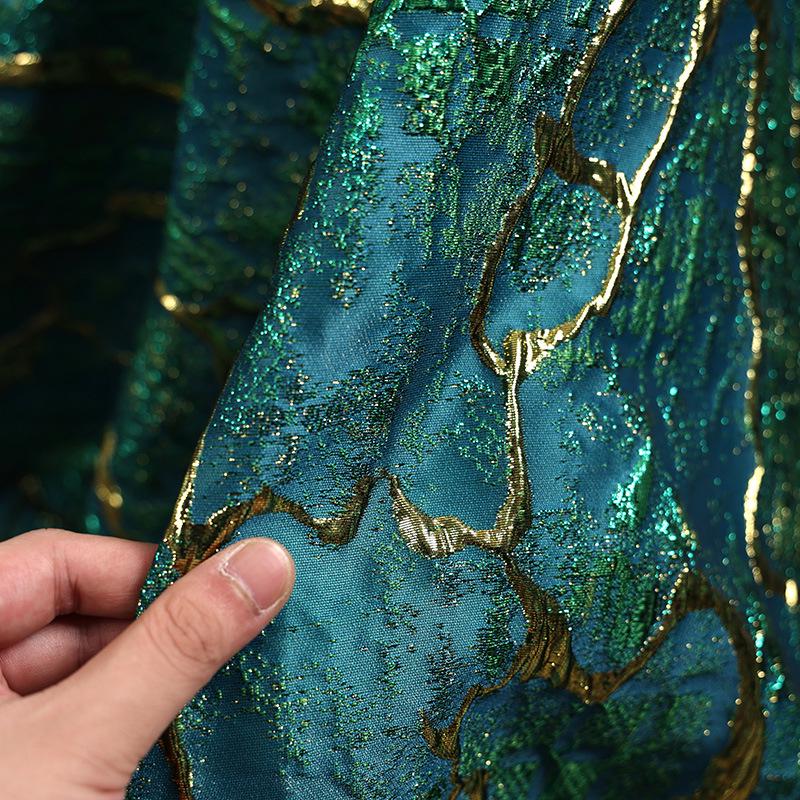 Jade green Metallic Thread Jacquard Fabric, 3D Embossed Stripe Textile, Multicolor Woven Fabric for Dressmaking, Jackets, Bags and Decor