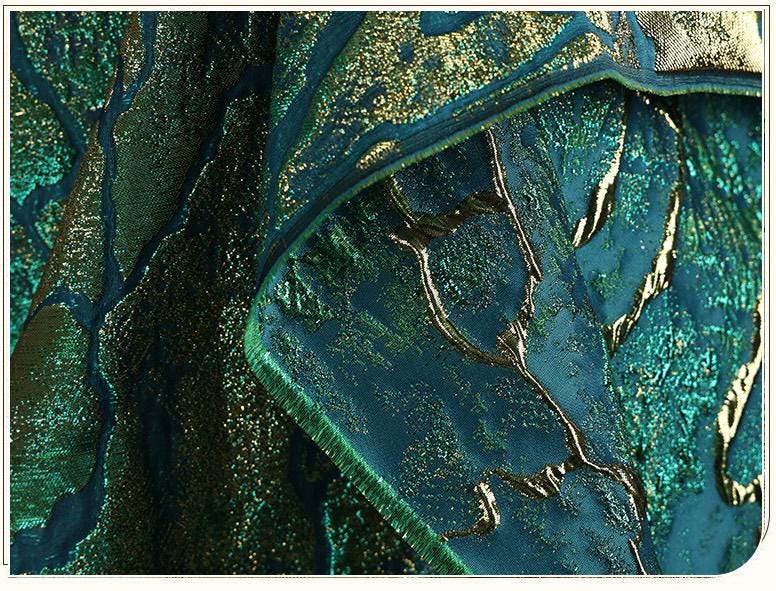 Jade green Metallic Thread Jacquard Fabric, 3D Embossed Stripe Textile, Multicolor Woven Fabric for Dressmaking, Jackets, Bags and Decor