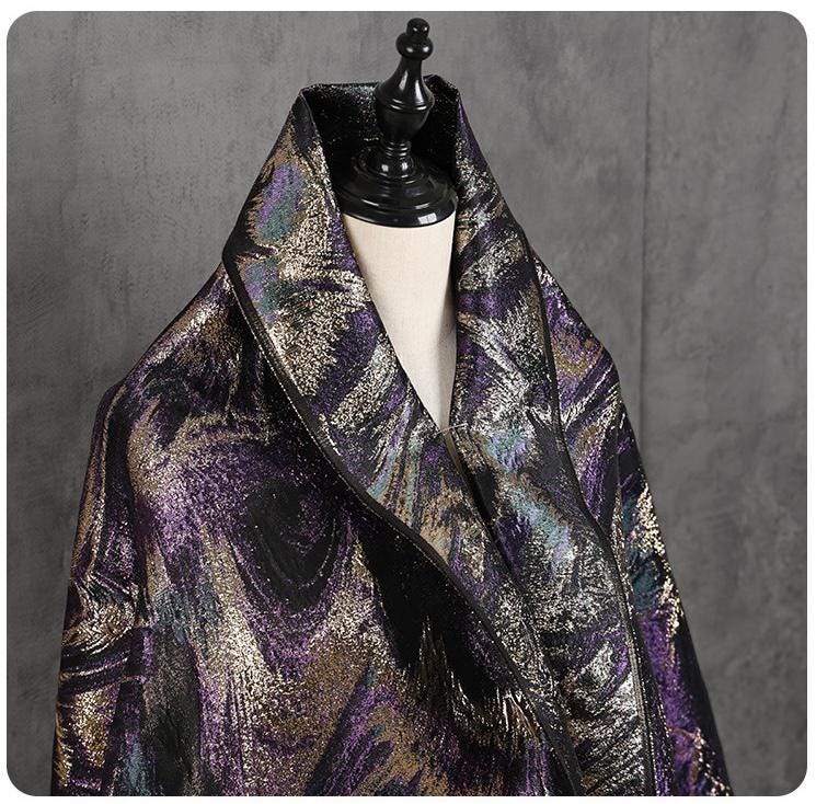 Multicolor Metallic Thread Jacquard Fabric, Abstract Textured Woven Textile for Dresses, Jackets, Bags, Fashion and Sewing