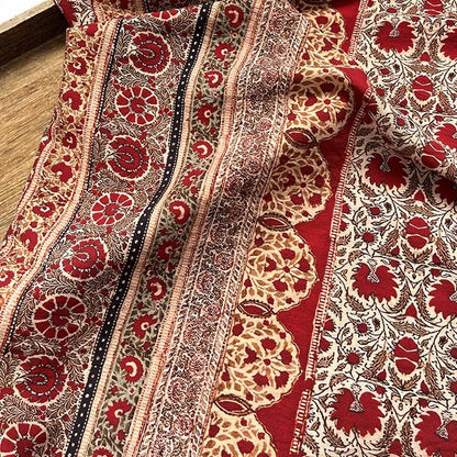 Ornamental Floral Stripe Print Cotton Fabric, Vintage-Style Botanical Textile for Dresses, Quilting, Crafts and Home Decor