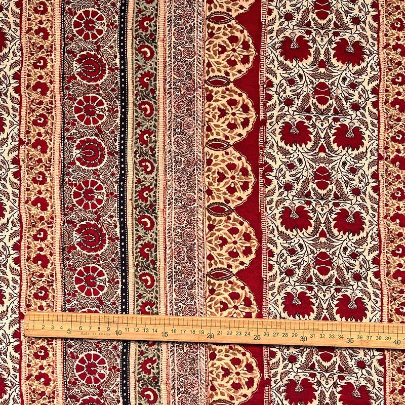 Ornamental Floral Stripe Print Cotton Fabric, Vintage-Style Botanical Textile for Dresses, Quilting, Crafts and Home Decor