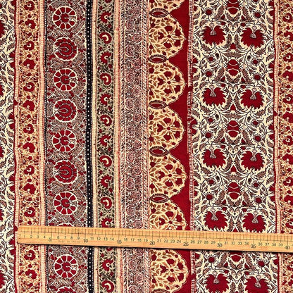 Ornamental Floral Stripe Print Cotton Fabric, Vintage-Style Botanical Textile for Dresses, Quilting, Crafts and Home Decor