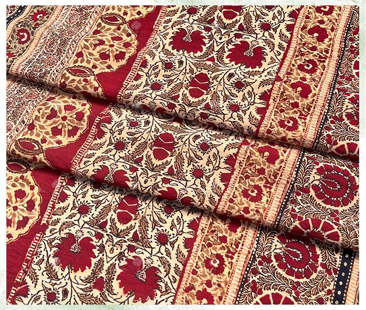 Ornamental Floral Stripe Print Cotton Fabric, Vintage-Style Botanical Textile for Dresses, Quilting, Crafts and Home Decor