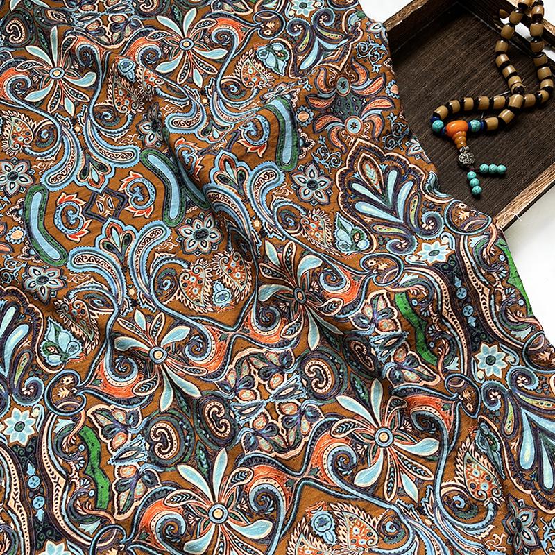 Ornamental Paisley Floral Print Fabric, Botanical Vine Textile for Dresses, Bags, Crafts, Sewing and Home Decor