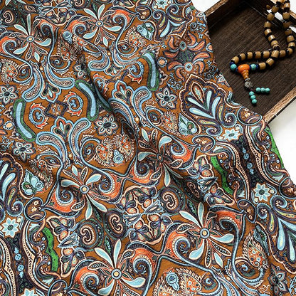 Ornamental Paisley Floral Print Fabric, Botanical Vine Textile for Dresses, Bags, Crafts, Sewing and Home Decor