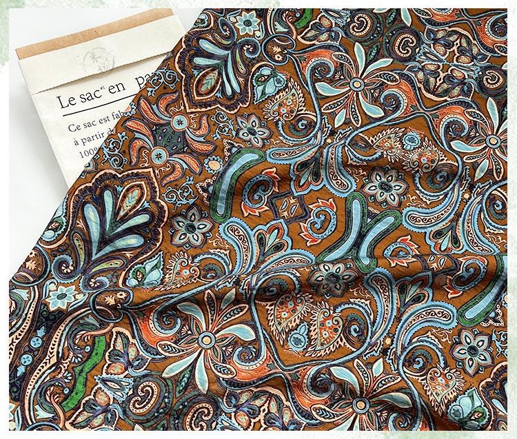 Ornamental Paisley Floral Print Fabric, Botanical Vine Textile for Dresses, Bags, Crafts, Sewing and Home Decor