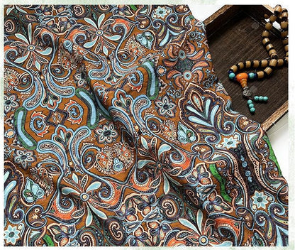 Ornamental Paisley Floral Print Fabric, Botanical Vine Textile for Dresses, Bags, Crafts, Sewing and Home Decor